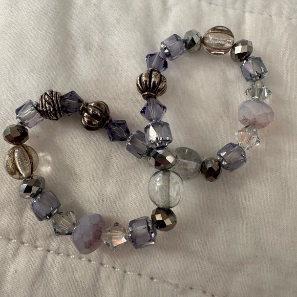 Silver and lilac, purple crystal elastic bracelet - Picture 4 of 4